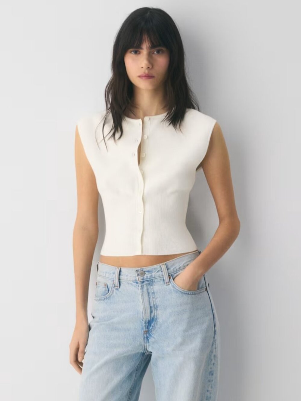 NWT Aritzia WILFRED Golightly Sleeveless Cardigan Light Birch M